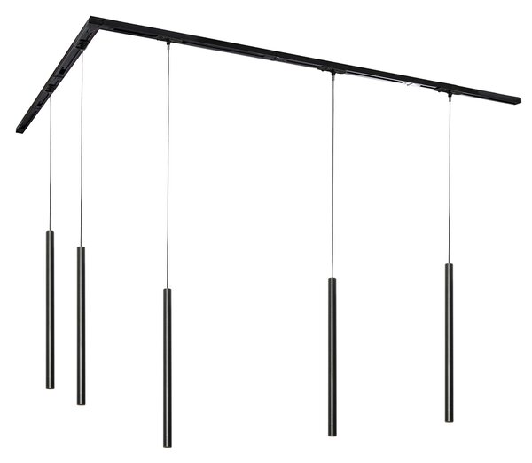 Nowoczesny system oświetlenia szynowego z 5 lampami wiszącymi czarny 1-fazowy - Iconic Frini