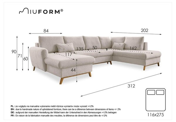 Beżowa rozkładana sofa w kształcie litery "U" Miuform Scandic Lagom, prawostronna