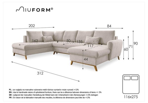 Beżowa rozkładana sofa w kształcie litery "U" Miuform Scandic Lagom, lewostronna