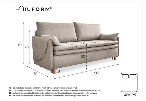 Turkusowa rozkładana sofa 207 cm Simon – Miuform