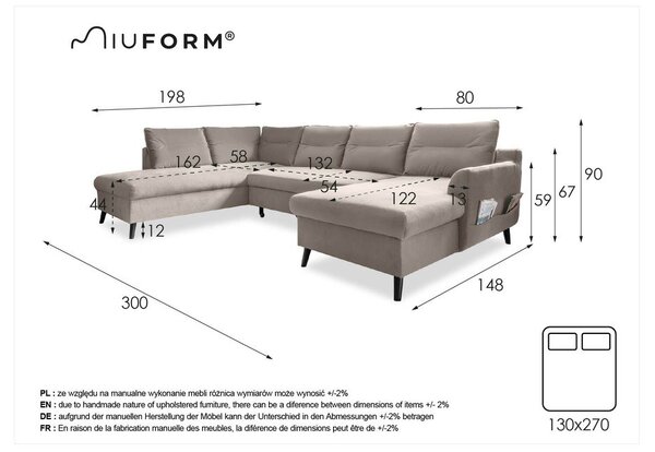 Turkusowa aksamitna rozkładana sofa w kształcie litery "U" Miuform Stylish Stan, lewostronna