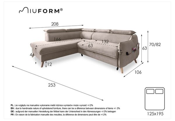 Ciemnoszary rozkładany narożnik (lewostronny) Sweet Harmony – Miuform
