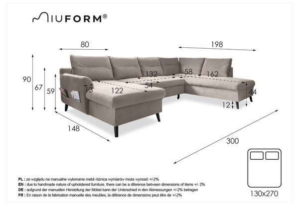 Turkusowa aksamitna rozkładana sofa w kształcie litery "U" Miuform Stylish Stan, prawostronna