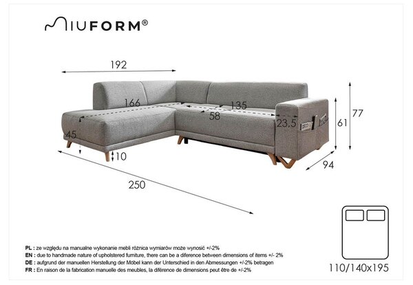 Beżowy rozkładany/ze schowkiem narożnik (lewostronny/w kształcie litery L) Classy Sophie – Miuform