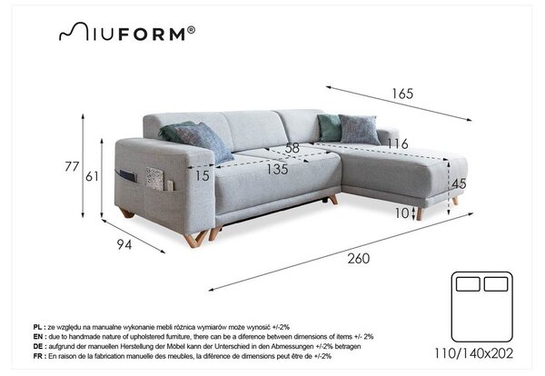 Antracytowy rozkładany/ze schowkiem narożnik Classy Sophie – Miuform