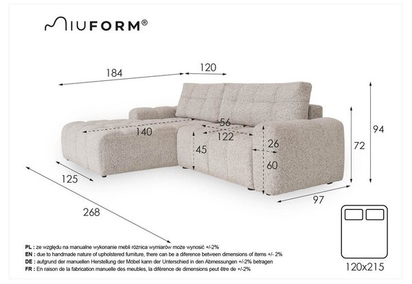 Jasnobrązowy rozkładany narożnik modułowy ze schowkiem (lewostronny) Lulu – Miuform