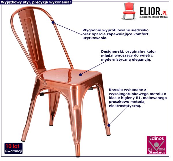 Loftowe designerskie miedziane krzesło Z3-S67