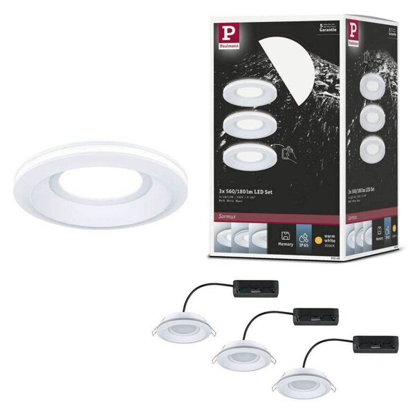 Paulmann Oprawa wpuszczana LED Sormus, biała, średnica 10 cm, IP65, zestaw 3 Sormus, biały / opal, łazienka, tworzywo sztuczne, nowoczesny