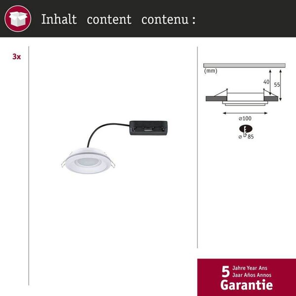 Paulmann Oprawa wpuszczana LED Sormus, biała, średnica 10 cm, IP65, zestaw 3 Sormus, biały / opal, łazienka, tworzywo sztuczne, nowoczesny