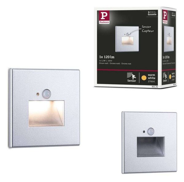 Paulmann Kinkiet LED Edge Quadro Square, chrom matowy Square Sensor, aluminiowy / szary / cynkowy, przedpokój, tworzywo sztuczne, nowoczesny