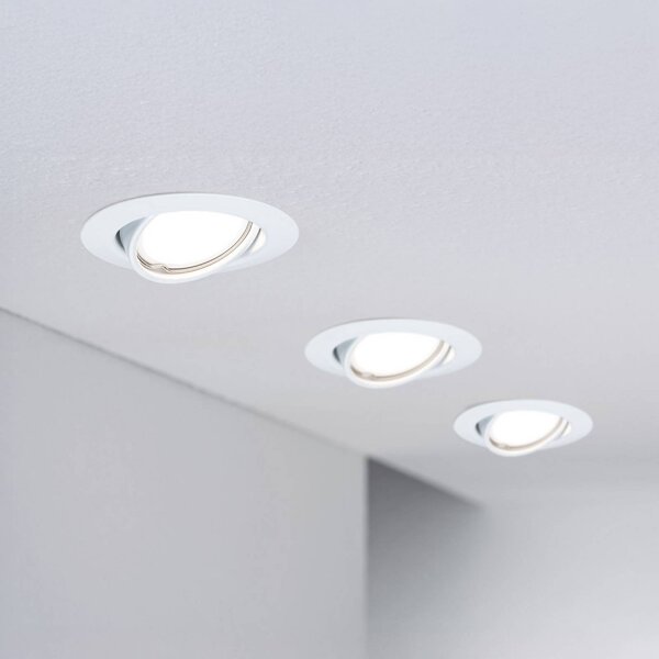 Paulmann – spot wpuszczany LED Base Coin, biały, z włącznikiem/wyłącznikiem, 3 Coin, biały / opal, salon / jadalnia, aluminium, nowoczesny