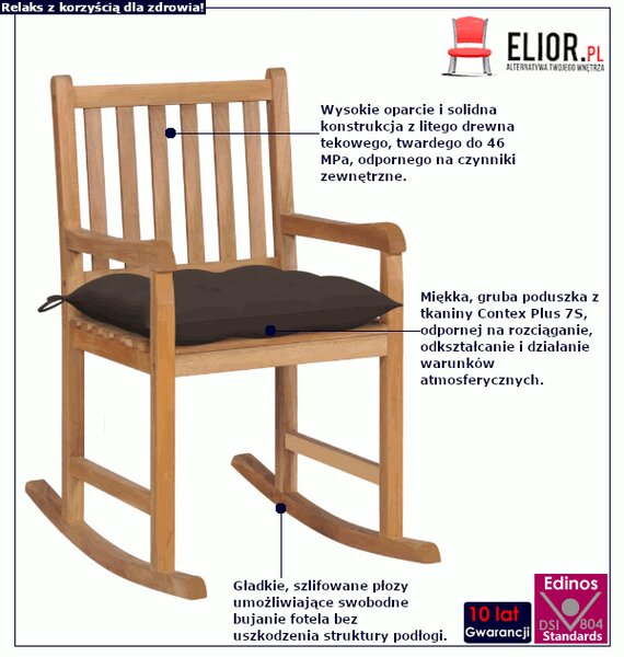 Drewniany fotel bujany na taras taupe Z0-K51