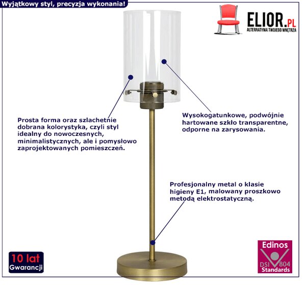 Szklana lampa stołowa Villo - złota