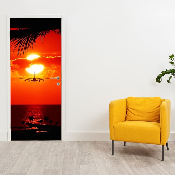 Fototapeta na drzwi - Zachód Słońca z samolotem (95x205cm)