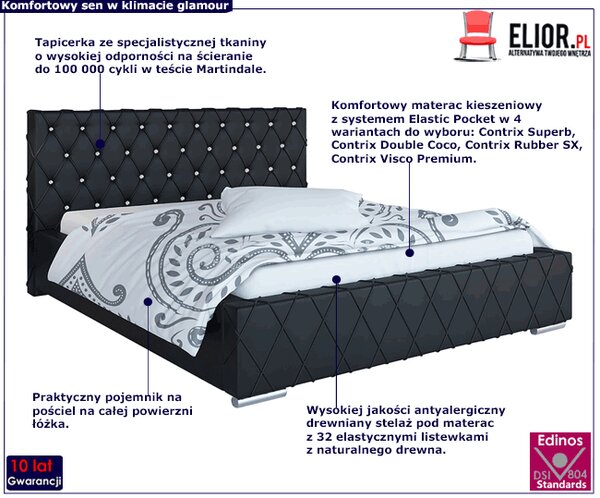 Pikowane łóżko z zagłówkiem glamour 160x200 W9-F65
