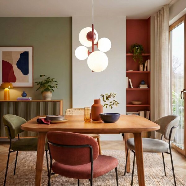Lampa wisząca szklana Joel ALDEX, możliwość ściemniania, czerwony, salon / jadalnia, metal, nowoczesny
