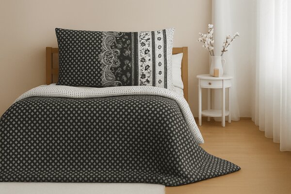 Pościel z polibawełny na 2 łóżka CANZONE BLACK, czarne Rozmiar pościeli: 2 szt 70 x 90 cm | 2 szt 140 x 200 cm