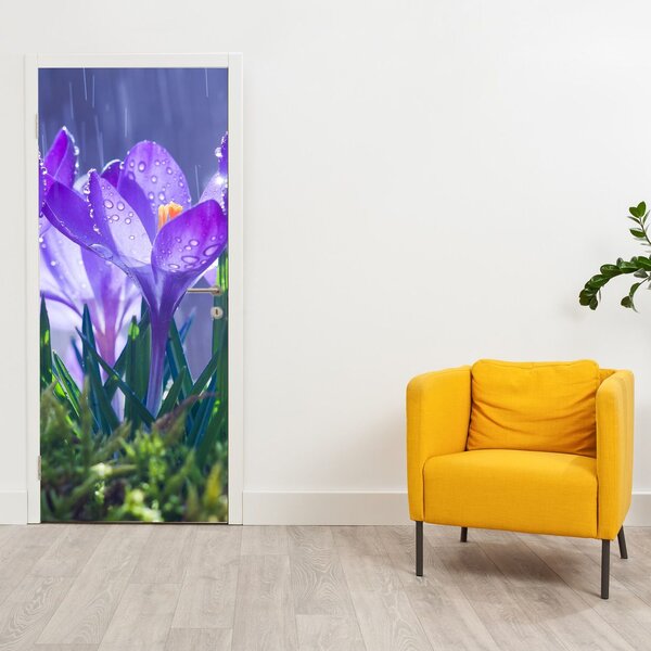 Fototapeta na drzwi - Kwiaty w deszczu (95x205cm)