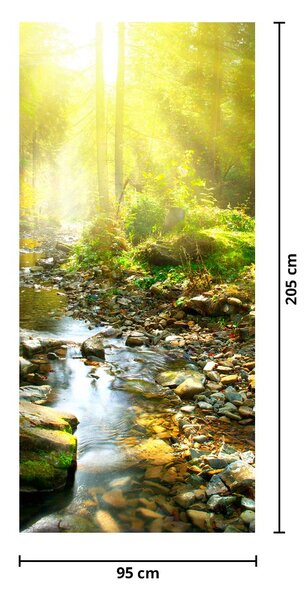 Fototapeta na drzwi - Rzeka w zielonym lesie (95x205cm)
