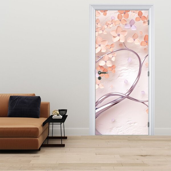 Fototapeta na drzwi - Koralowe kwiaty drzewa, abstrakcja (95x205cm)