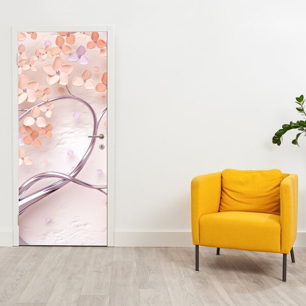 Fototapeta na drzwi - Koralowe kwiaty drzewa, abstrakcja (95x205cm)