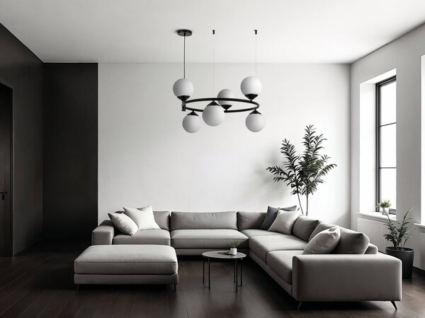 LAMPA WISZĄCA SUFITOWA ŻYRANDOL NOWOCZESNA CZARNA BIAŁE KULE FINO 6 LED
