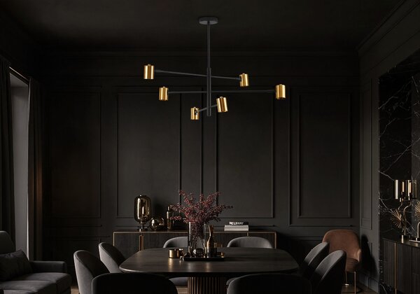 LAMPA SUFITOWA WISZĄCA NOWOCZESNA CZARNO-ZŁOTA DORA W6