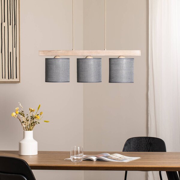 Lampa wisząca Forest Duolla, możliwość ściemniania, aluminiowy / szary / cynkowy, salon / jadalnia, drewno
