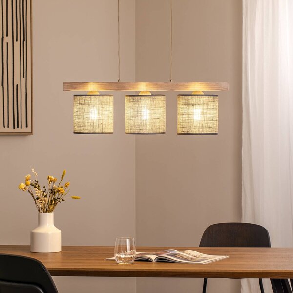 Lampa wisząca Forest Duolla, możliwość ściemniania, aluminiowy / szary / cynkowy, salon / jadalnia, drewno