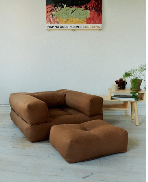 Rozkładany fotel z jasnobeżowym obiciem Karup Design Cube Natural