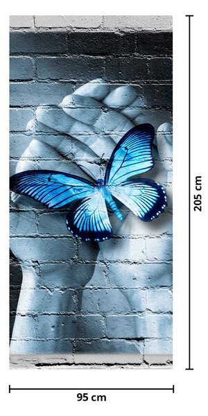 Fototapeta na drzwi - Niebieski motyl na ścianie (95x205cm)