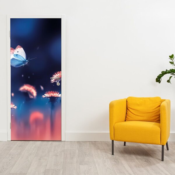 Fototapeta na drzwi - Dmuchawce z niebieskim motylem (95x205cm)