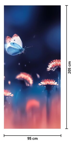 Fototapeta na drzwi - Dmuchawce z niebieskim motylem (95x205cm)
