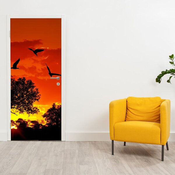Fototapeta na drzwi - Ptaki o zachodzie Słońca (95x205cm)