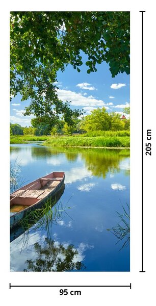 Fototapeta na drzwi - Letnia rzeka z łodzią (95x205cm)