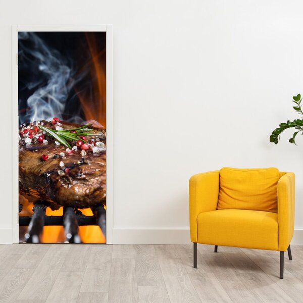 Fototapeta na drzwi - Stek na grillu (95x205cm)
