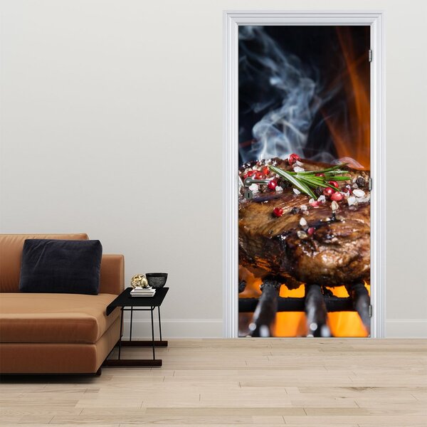 Fototapeta na drzwi - Stek na grillu (95x205cm)