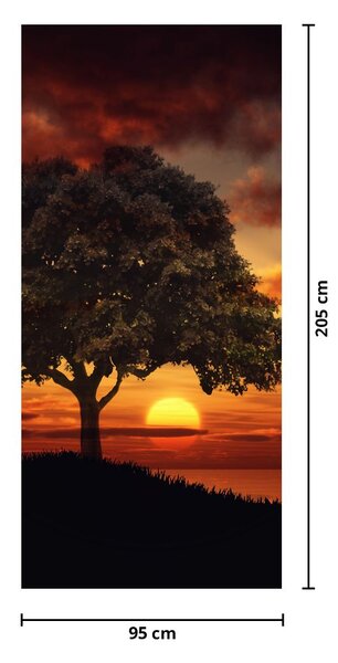 Fototapeta na drzwi - Drzewo z zachodem słońca (95x205cm)