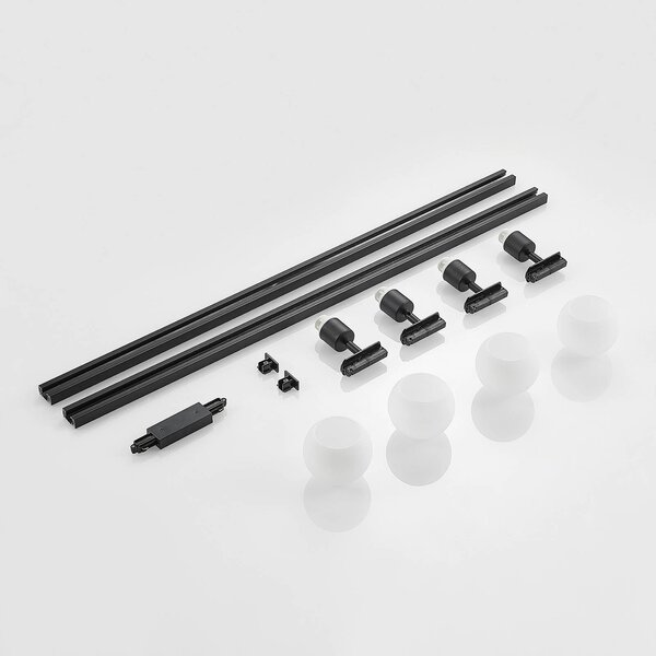 Lindby 1-fazowy system szynowy Linaro, E14, 4-punktowa, czarna Linaro Lindby, możliwość ściemniania, czarny, salon / jadalnia, metal, nowoczesny