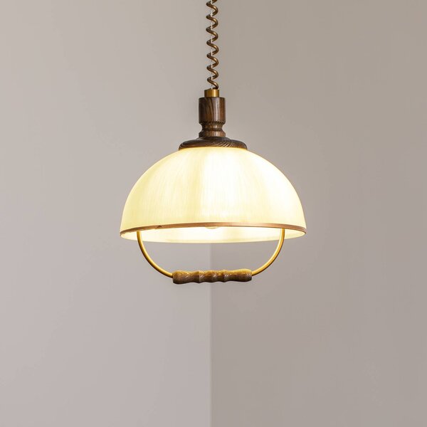 Lampa wisząca szklana Ilsa Lamkur, możliwość ściemniania, mosiężny / złoty, kuchnia, szkło, dworkowy / rustykalny