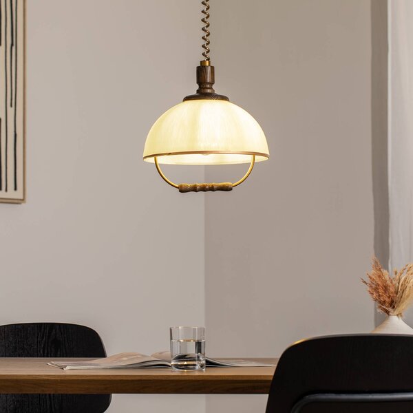 Lampa wisząca szklana Ilsa Lamkur, możliwość ściemniania, mosiężny / złoty, kuchnia, szkło, dworkowy / rustykalny