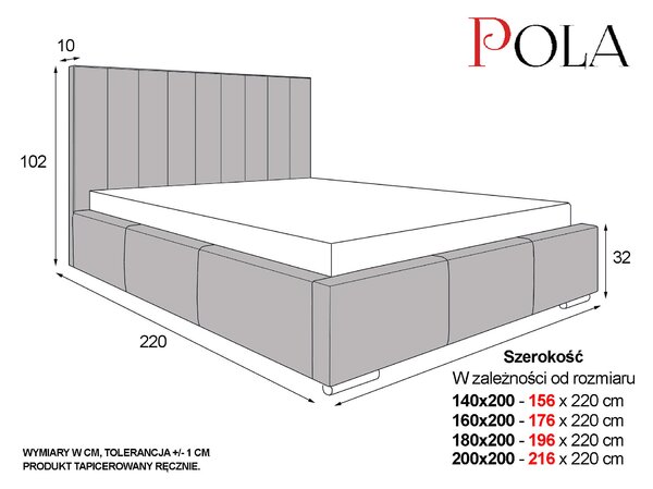 MebleMWM Łóżko tapicerowane z pojemnikiem POLA | 140x200