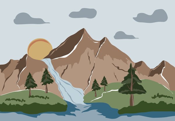 Fototapeta - Ilustracje górskich krajobrazów (196x136 cm)