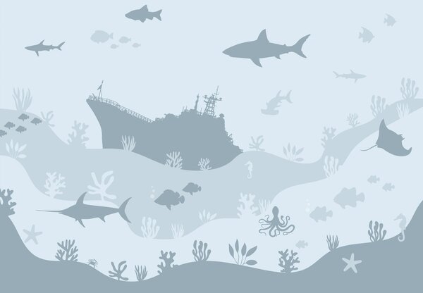 Fototapeta - Sea World, niebieski (196x136 cm)