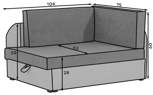 Mała rozkładana sofa ROSA, szara/ciemnoszara