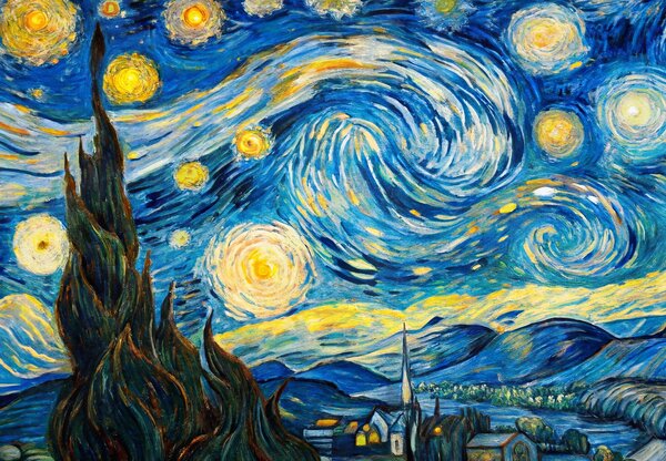 Fototapeta – Gwiaździsta noc w stylu Van Gogha (196x136 cm)
