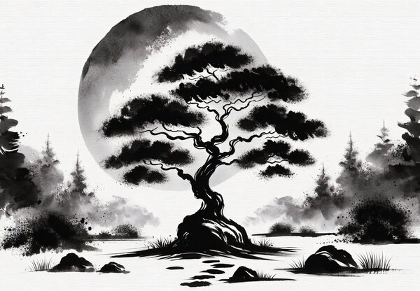 Fototapeta - Czarno-bonsai (196x136 cm)
