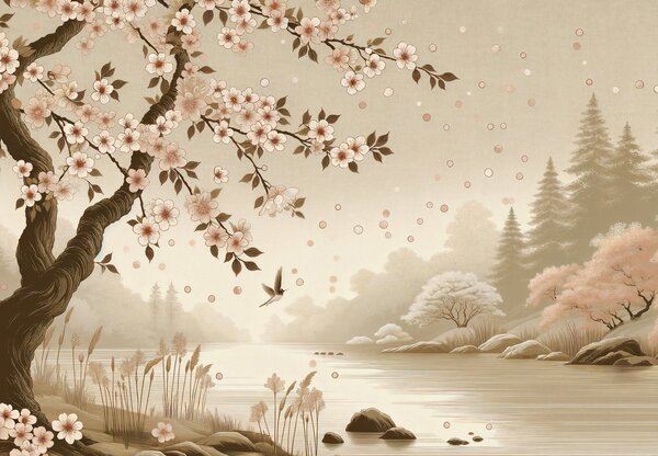 Fototapeta - Sakura nad rzeką (196x136 cm)