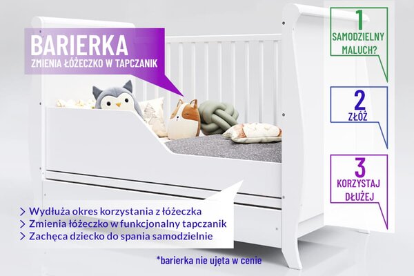Białe Łóżeczko-Tapczanik MISZA z szufladą