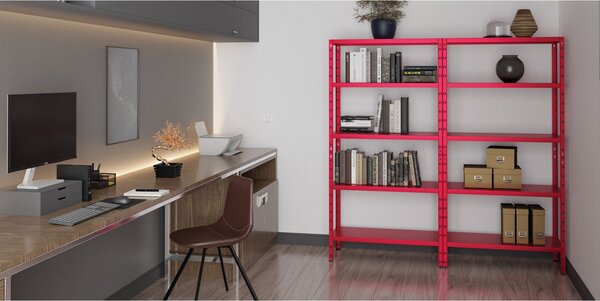 Regał półkowy 1+1 GRATIS, 1800x900x400 mmmm, 5 półek, nośność półki 70 kg, czerwony